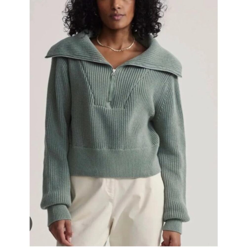 Varley Mentone Half-Zip Knit Pullover in Lily Pad size L